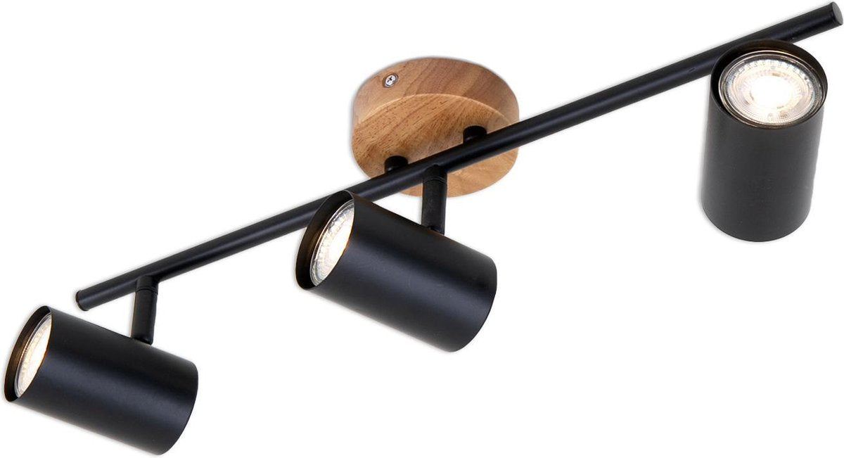 Briloner stile legno - plafoniera - lampada da soffitto - faretti girevoli - 3 luci - gu10 - materiale: legno e metallo - colore: nero
