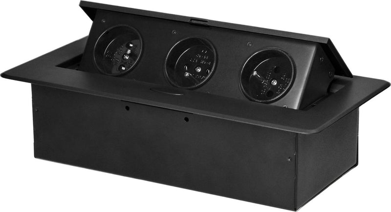Regleta Orno con 3 enchufes - regleta emergente sin cable - enchufe de distribución incorporado con acabado en acero inoxidable - caja de distribución de 230 voltios - para máx. 3680 vatios - clavija de tierra - negro