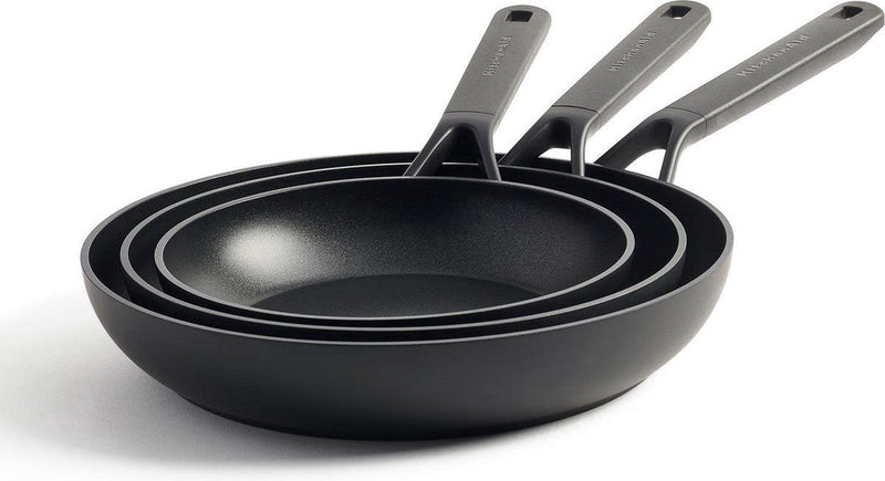 Set di padelle Kitchenaid classic in alluminio forgiato 3 pezzi - nero - induzione - antiaderente - senza pfas