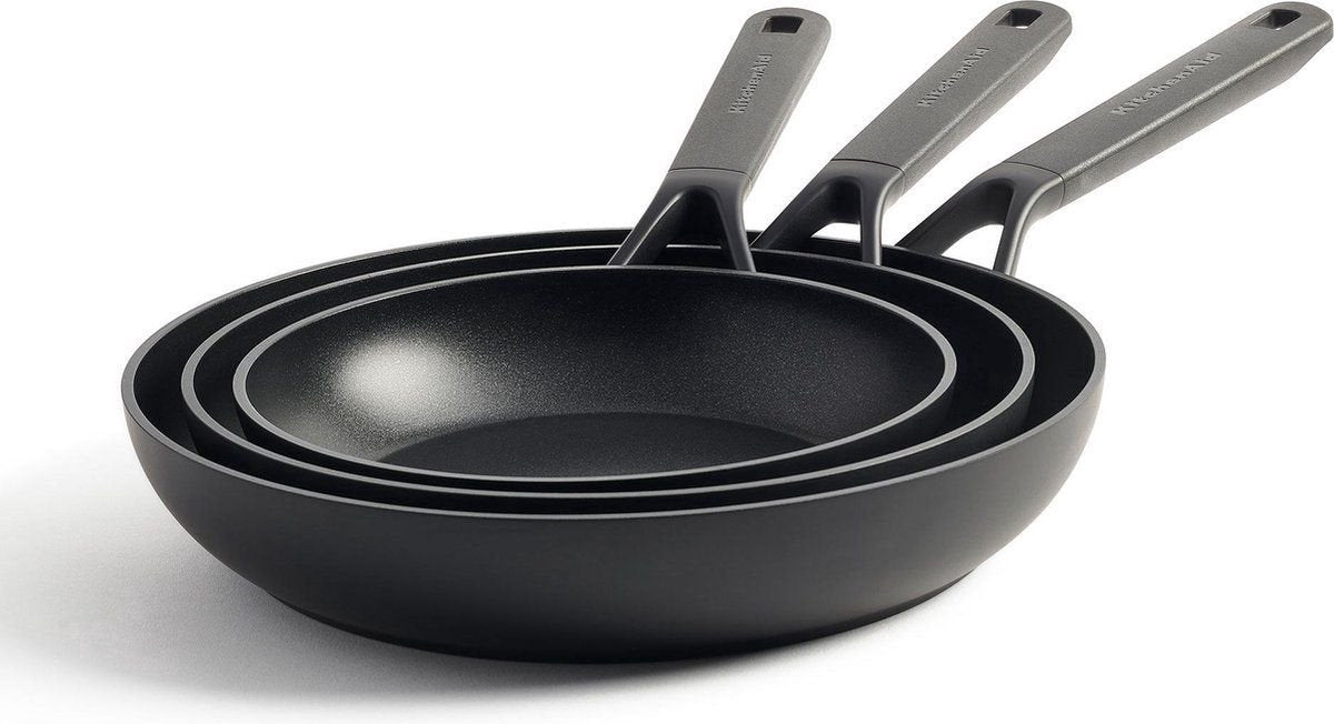 Juego de sartenes kitchenaid classic de aluminio forjado 3 piezas - negro - inducción - antiadherente - sin pfas