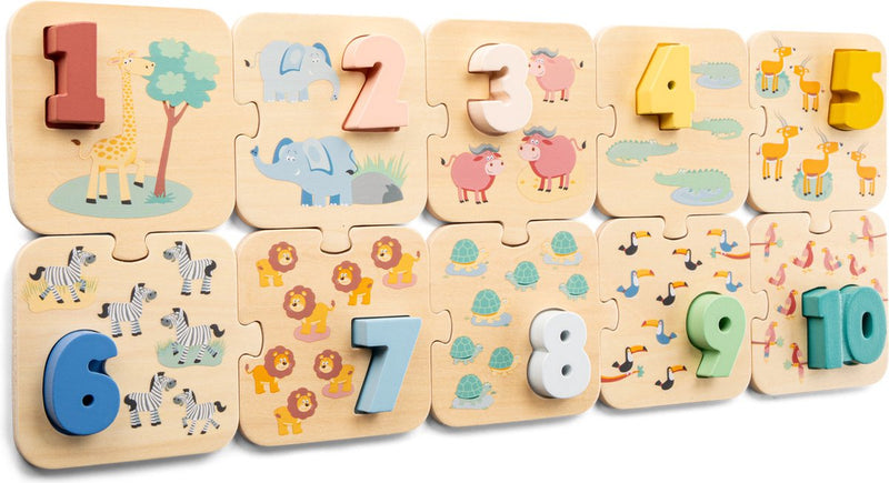 New Classic Toys ® puzzle safari in legno con numeri - imparare a contare - numeri da 1 a 10 - puzzle con numeri e animali - giocattoli educativi FSC - da 24 mesi