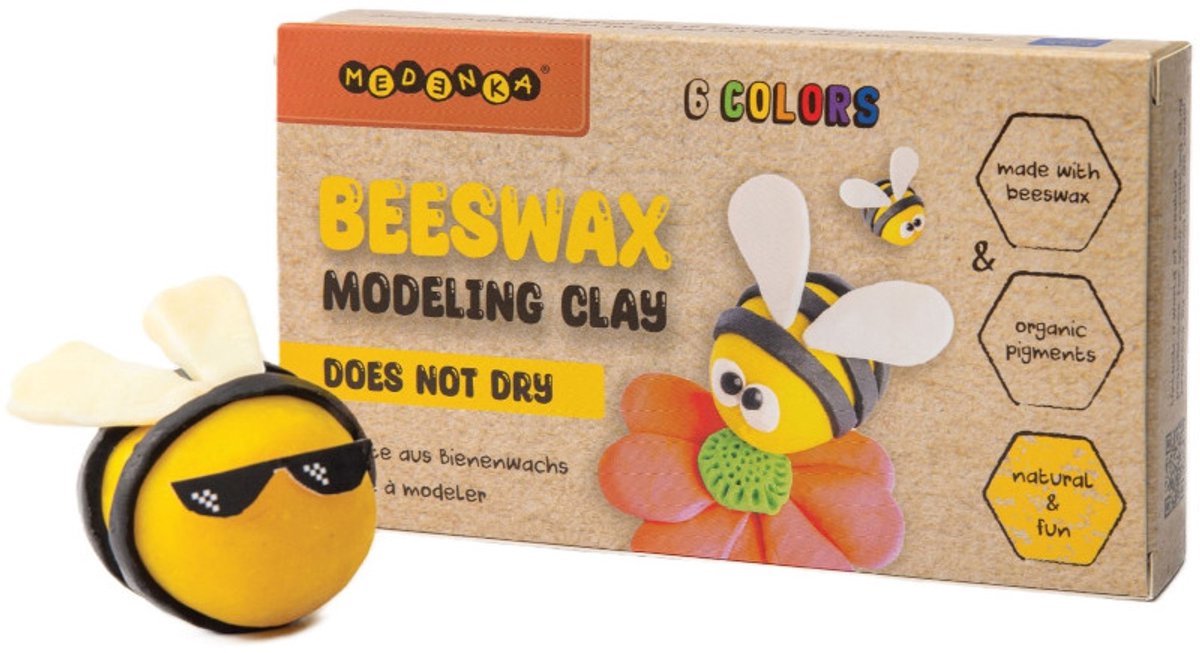 Argilla da modellare in cera d'api Medenka ® - 240 g - argilla naturale ecologica - argilla da gioco morbida e riutilizzabile per il gioco creativo - realizzata a mano con pura cera d'api