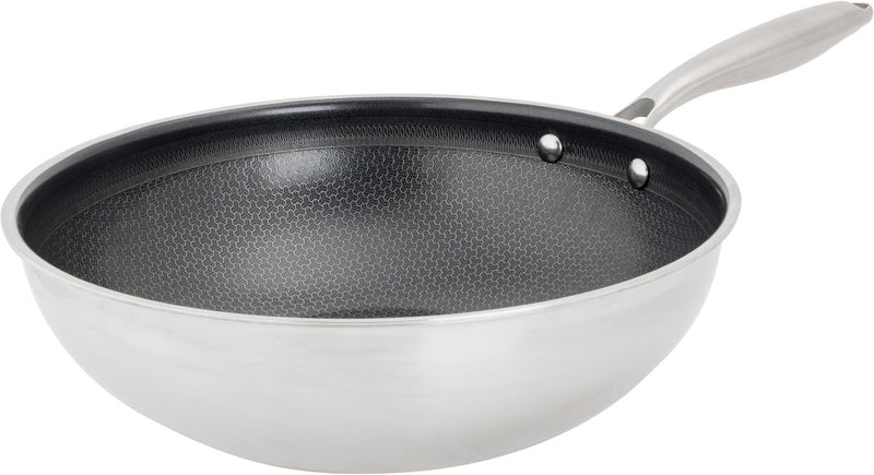 Acogedora y moderna sartén wok hexapro - ø28x9cm - sin pfas - sartén wok de inducción - apta para horno hasta 200°c - calentamiento rápido - sin tapa - gris plateado