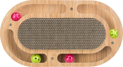 Trixie Cartón rascador - con juguetes - madera - con hierba gatera - 46x25x4 cm