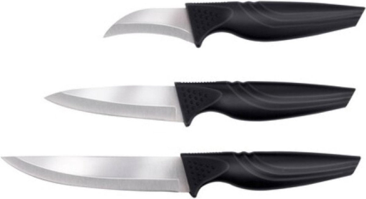Set coltelli Alpina 3 pezzi - coltello universale, pelapatate e da turismo - manici neri - acciaio inox