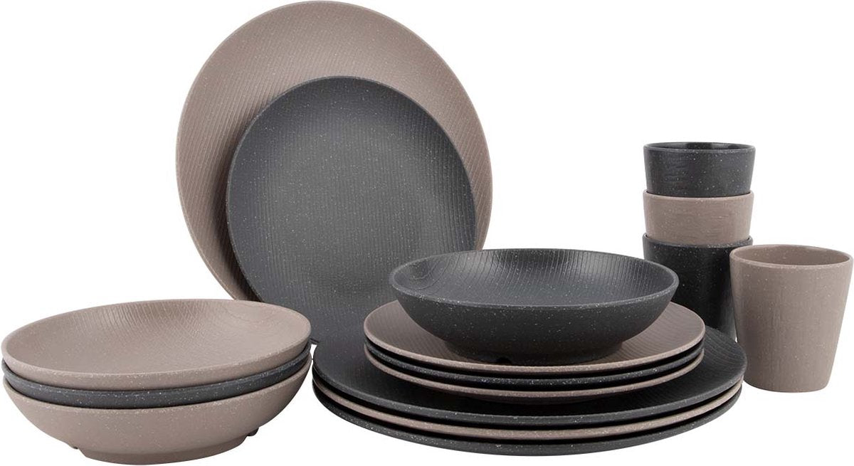 Bo-camp - urban outdoor - servies - folkestone - 16 stuks - beige grijs