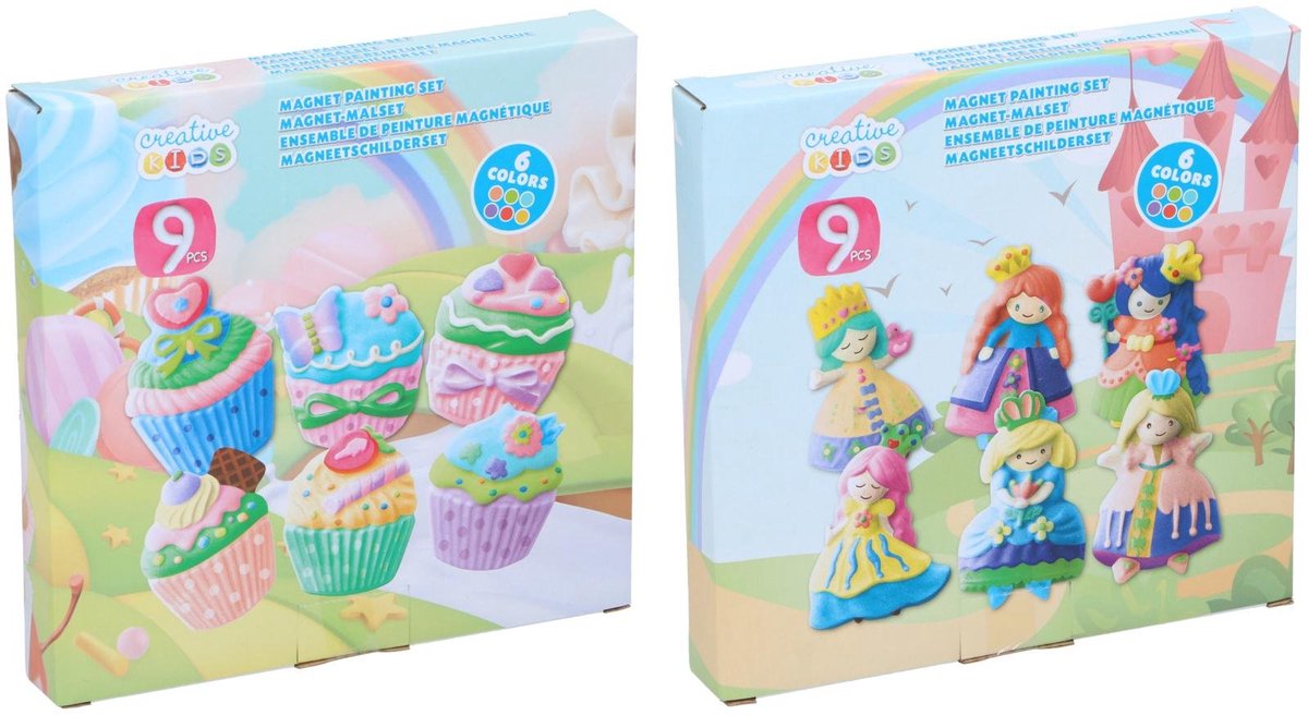 Set creativo per pittura magnetica per bambini - set fai da te con vernice e pennello - 6 colori - tema principessa o cupcake - 1 variante casuale