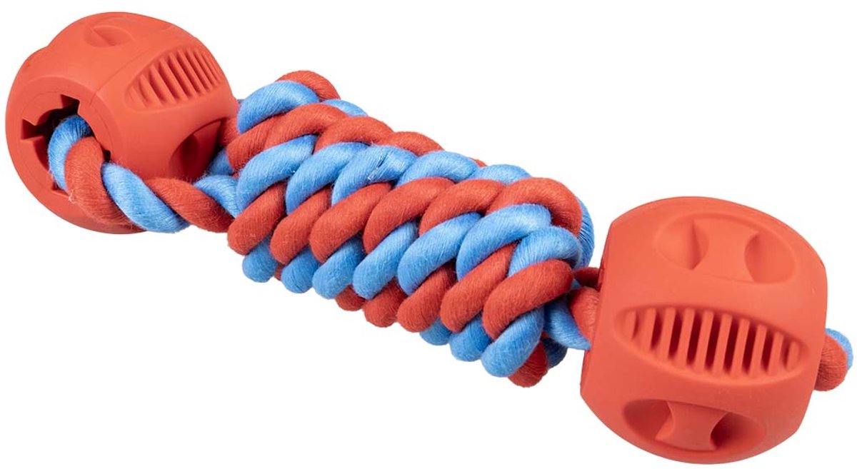 Gioco con corda Duvo Plus Playtime manubrio rubrop con 2 palline per cani 22x7x7cm rosso