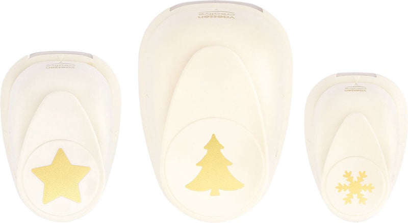 Vaessen creative • juego de punzones para figuras copo de nieve estrella árbol de Navidad 3 piezas.