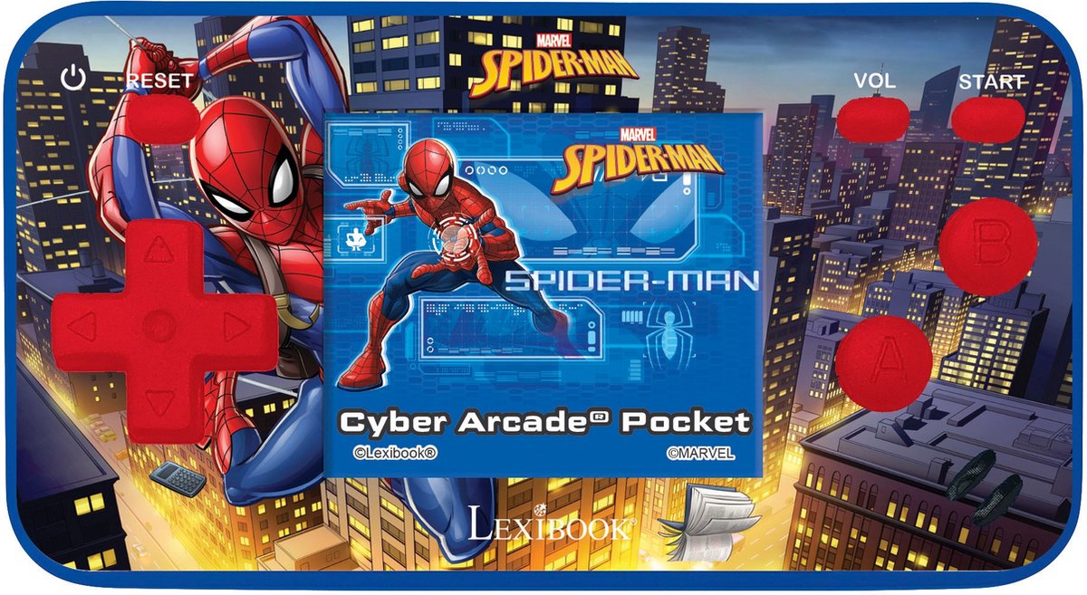 Spiderman™ Lexibook Spider-Man Cyber Arcade Consola de juegos de bolsillo, 150 juegos, LCD, funciona con pilas, rojo azul
