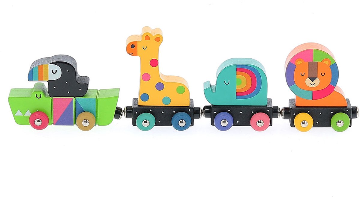 Tren de animales de madera de Vilac, animales magnéticos de colores.