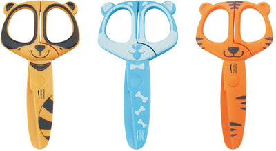 Vaessen creative • set di forbici per bambini procione cane tigre 3 pz.