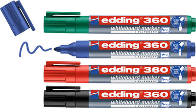 Edding 360 4 s board marker set - black blue red green - 1.5-3mm - suitable for whiteboard and flipchart