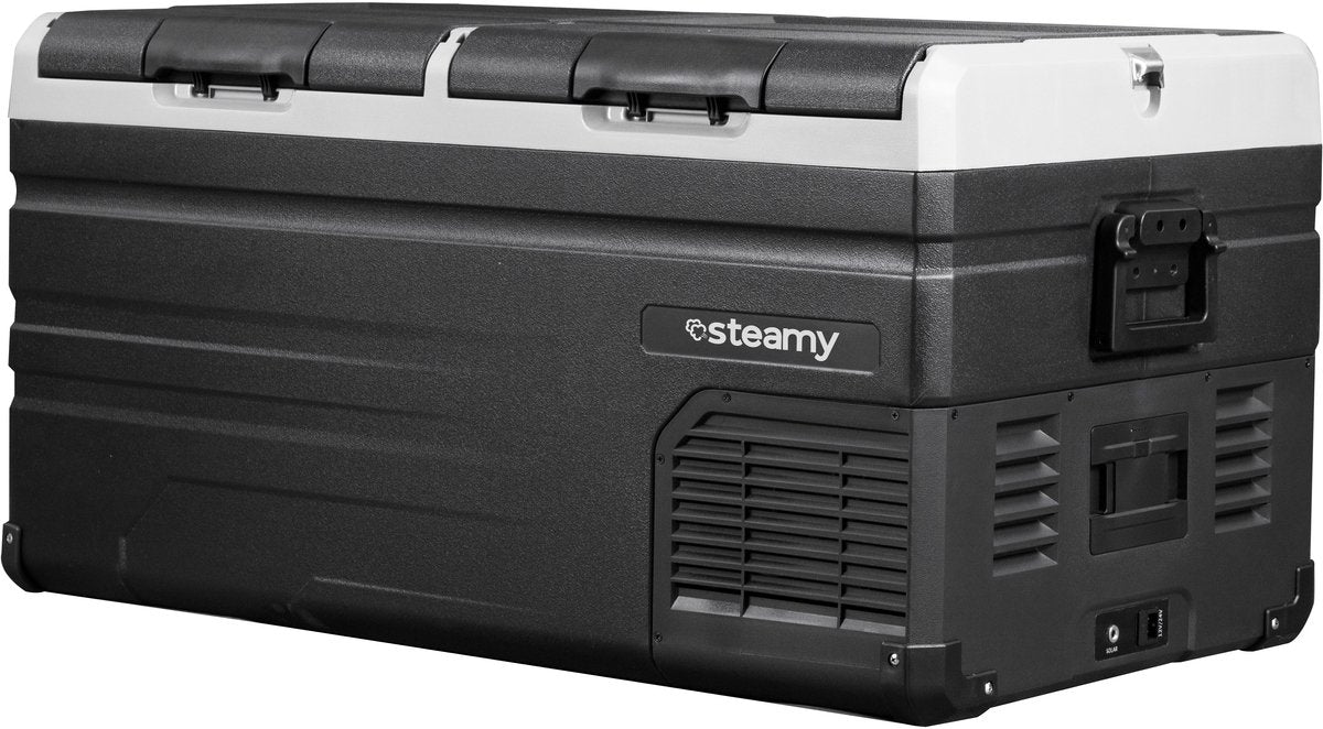 Frigo portatile a compressore elettrico Steamy-e dual zone - dual zone - 90 litri - 12v e 230v - per auto e campeggio - nero