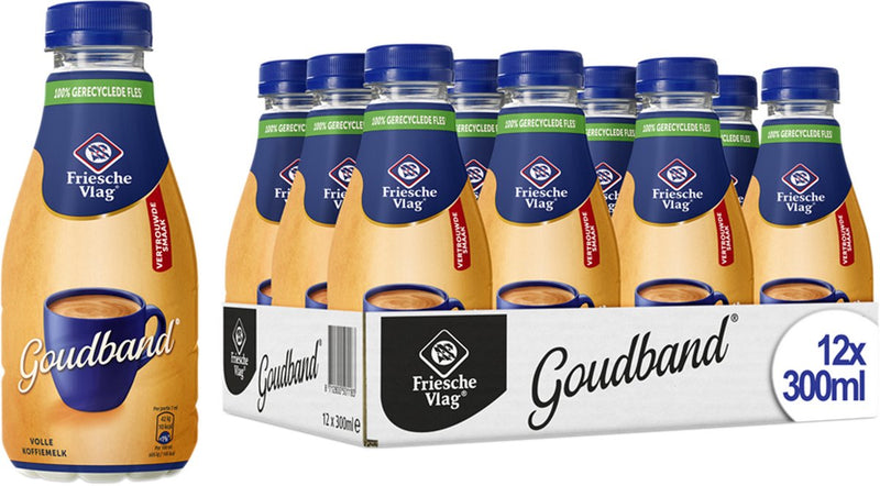 Banda dorada con bandera de Frisia – café con leche – botellas de PET – 12 x 300 ml – paquete económico