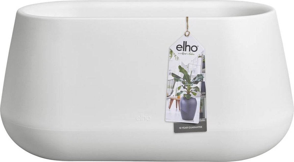 Elho pure cone long wheels 75 - macetero grande para interior y exterior - de plástico reciclado - l74,0 x h35,8 cm - blanco