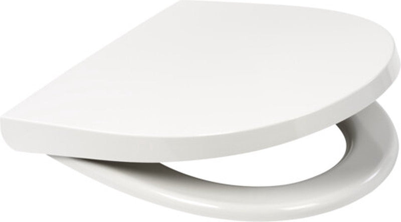 Sedile WC compatto Plieger Zano - sedile WC a forma di D - duroplast - bianco - con coperchio - chiusura ammortizzata - sgancio rapido - adatto per WC Geberit