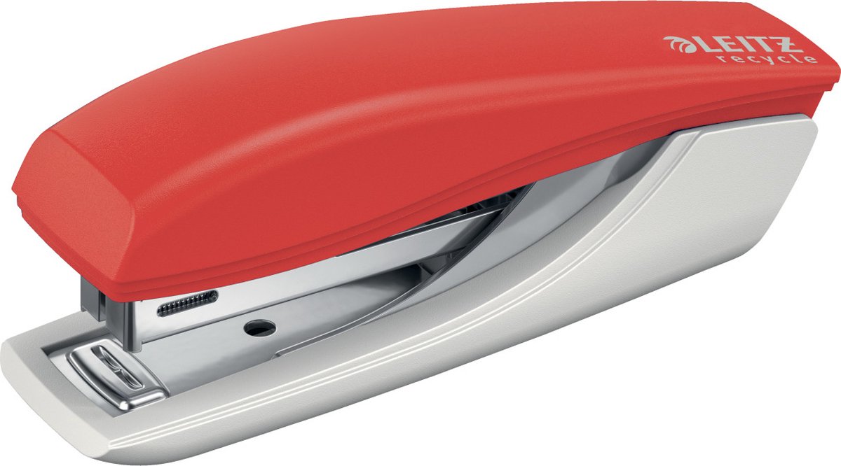 Mini grapadora reciclable Leitz nexxt - grapa hasta 10 hojas - 81% plástico posconsumo reciclado - rojo