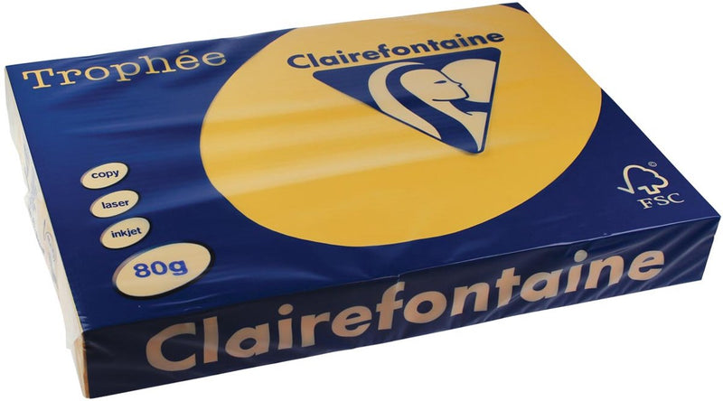 Clairefontaine trophée pastello, carta colorata, A3, 80 g, 500 fogli, giallo oro 3 pezzi