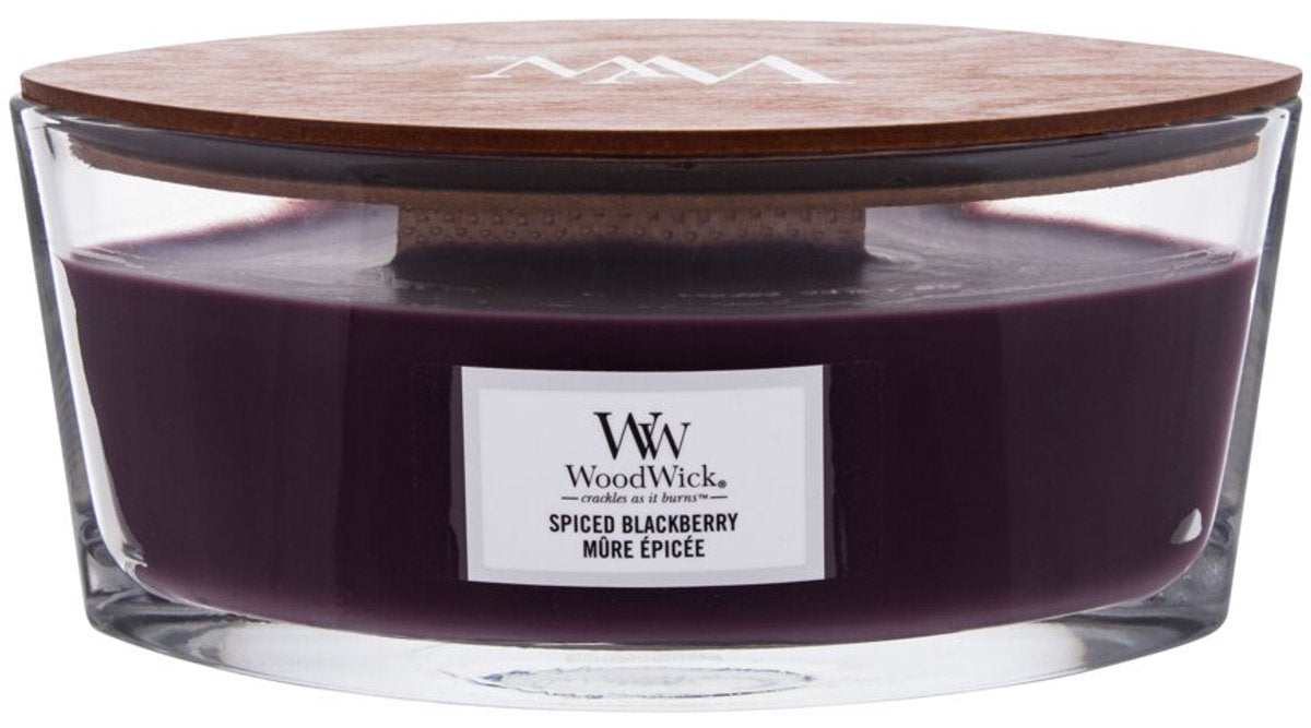 Vela perfumada Woodwick Heartwick Flame Ellipse - mora especiada - 50 horas de combustión
