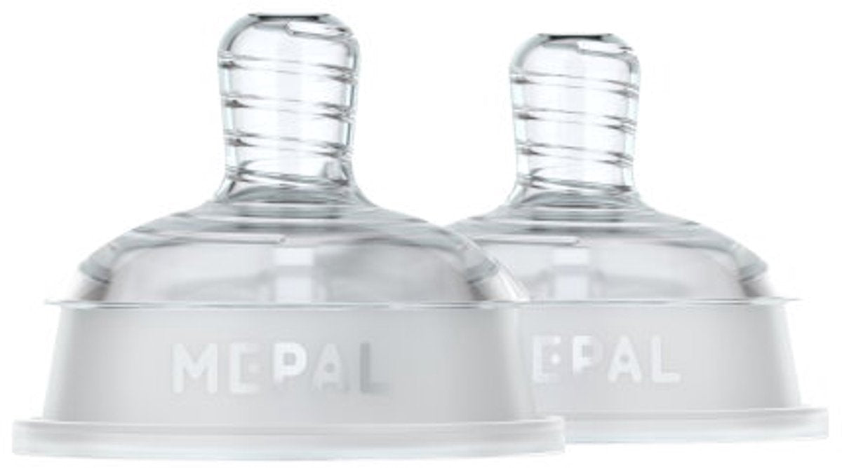 Set tettarella per biberon Mepal mio 2 pezzi lento - anti-colica - il design a spirale previene l'intasamento - silicone di grado medico - trasparente