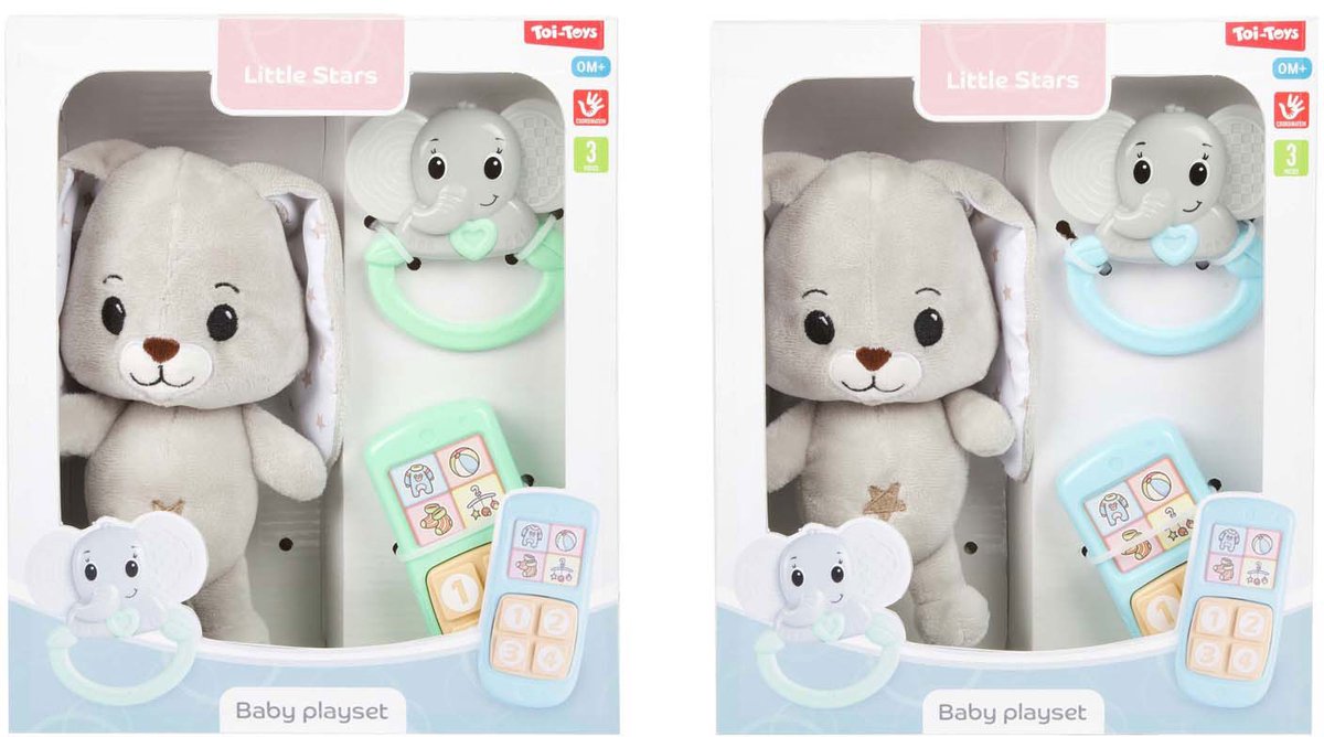 Toi-toys peluche bebé estrellitas conejo de peluche con sonajero y teléfono, 3 uds.