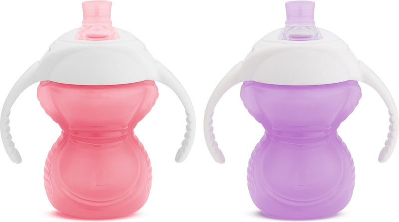 Munchkin drinkbeker 2-pack - click lock bite proof trainer cup - bijtbestendige drinkbeker voor baby's - overgangsbeker - vanaf 6 maanden - beker met handgrepen - 207ml - paars roze