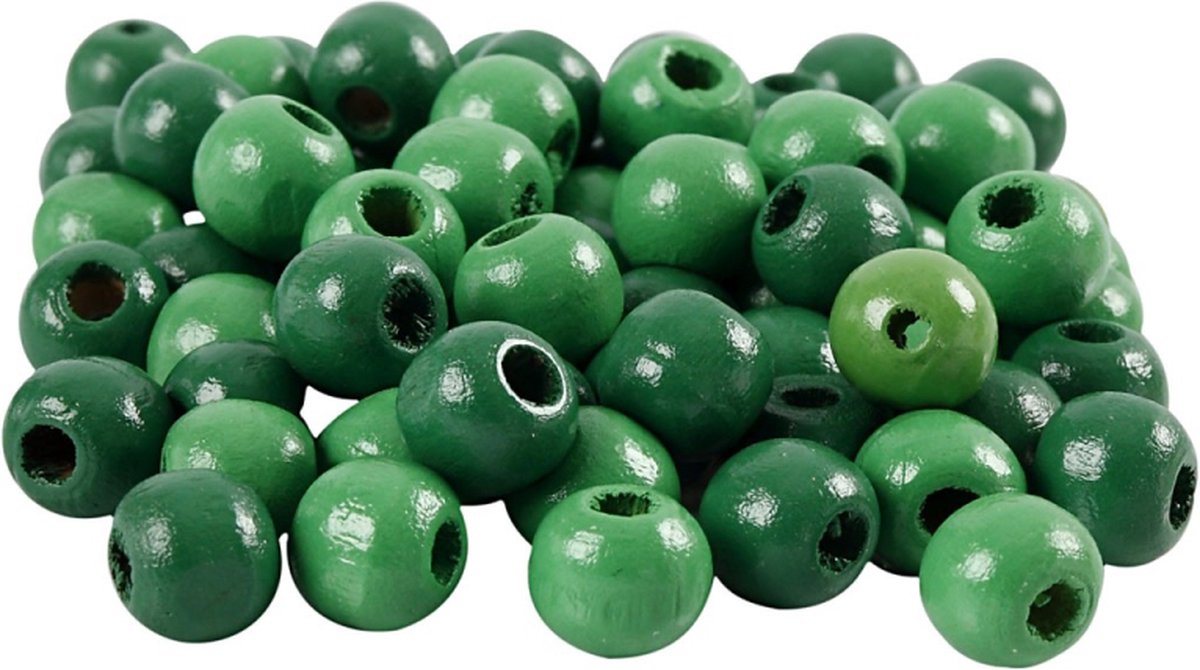Cuentas de madera Creativ Company, dia 12 mm, medida del agujero 3 mm, aprox. 40 piezas, verde, 22 g 1 caja