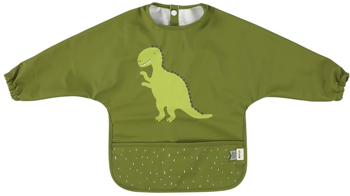 Bavaglino lavabile con maniche Trixie - mr. dinosauro - per neonati e bambini piccoli 2-4 anni - facile da pulire - verde