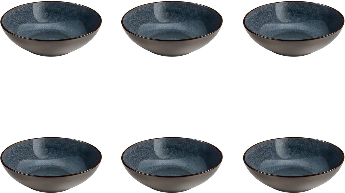 Medard de noblat - feeling indigo - piatto insalata e pasta 18 cm - 6 pezzi - grès
