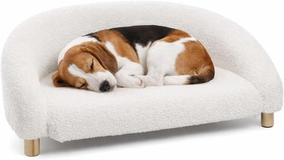 Cama para perros Flamingo – sofá perro – sofá gato – dorado semicircular blanco – 77 x 50 x 27 cm – patas de madera – lavable