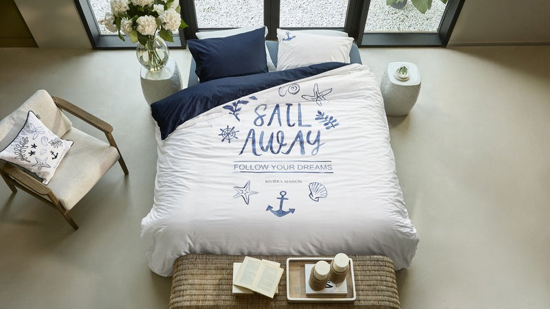 Riviera maison rivièra maison sail away copripiumino - letti gemelli - 240 x 200 220 cm - blu