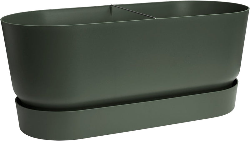 Comedero para terraza con ruedas Elho greenville - macetero con depósito de agua - 100% plástico reciclado - largo 78 x ancho 35 x alto 33,5 cm - verde hoja