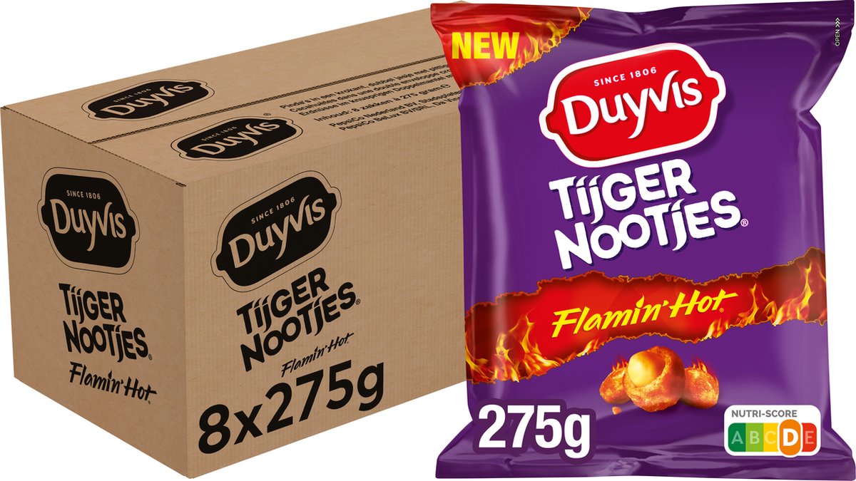 Duyvis chufa flamin hot - nueces de maní - 8 x 275 gramos