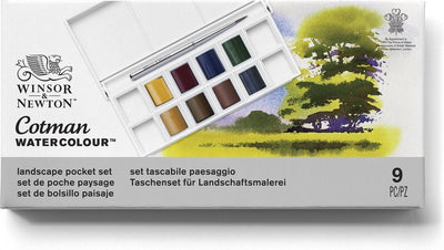 Winsor Newton 0390673 Cotman Watercolor Paint Set Landscape Pocket – 8 Half Watercolor Pans with Travel Brush