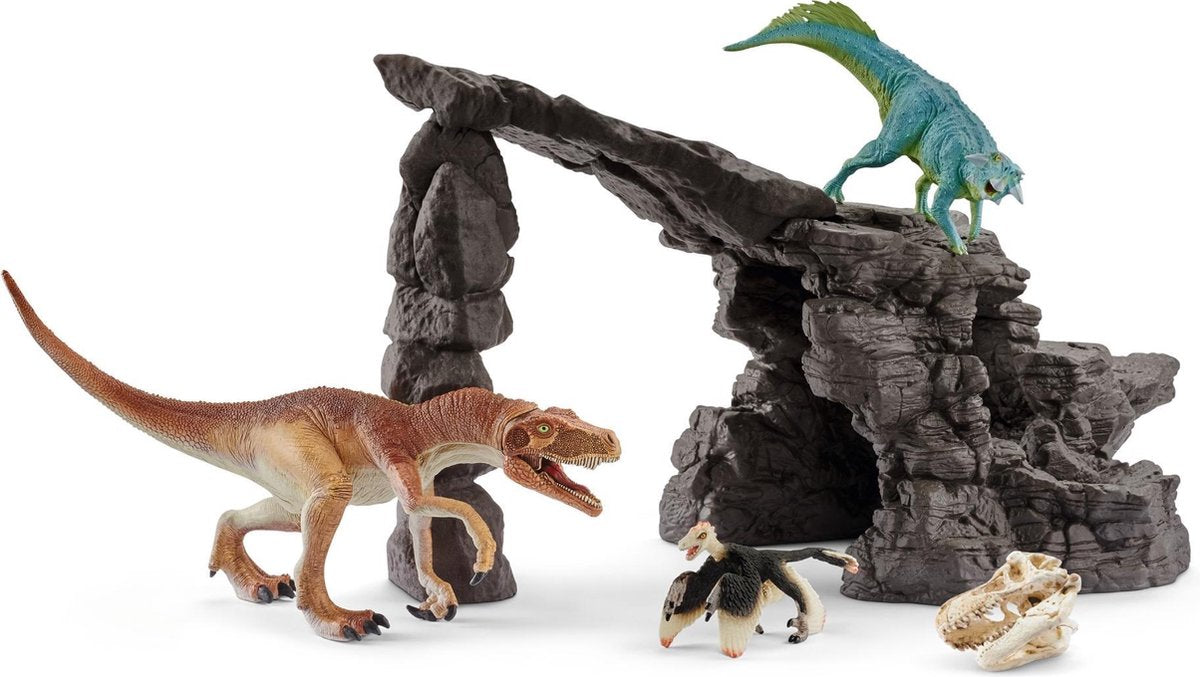 Dinosauro Schleich - Set dinosauri con caverna - Set di personaggi - Giocattoli per bambini per ragazzi e ragazze - da 4 a 12 anni - 7 parti