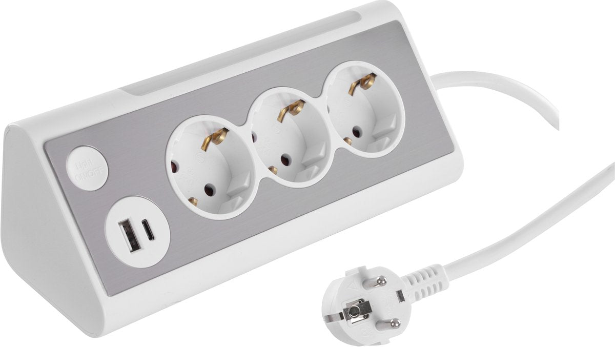 Q-link stekkerdoos - 3-voudig - randaarde - usb a c - met lamp - 3 x 1.5 mmâ² - 1.5 m - wit