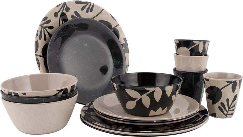 Bo-camp - stoviglie - mix match - 16 pezzi - beige nero