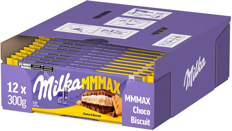 Milka mmmax barra de chocolate choco swing galleta - caja 12 x 300g - barras y tabletas de chocolate - caldo - regalo de cumpleaños mujer o hombre - set de regalo para hombre y mujer