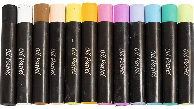 Pastelli a olio Creativ Company, l: 7 cm, spessore 11 mm, colori pastello, 12 pezzi 1 scatola