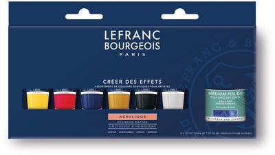 Lefranc bourgeois 300343 fine acrylic set “create effects” | acrylic paint with gloss medium | 6×20 ml + 120 ml