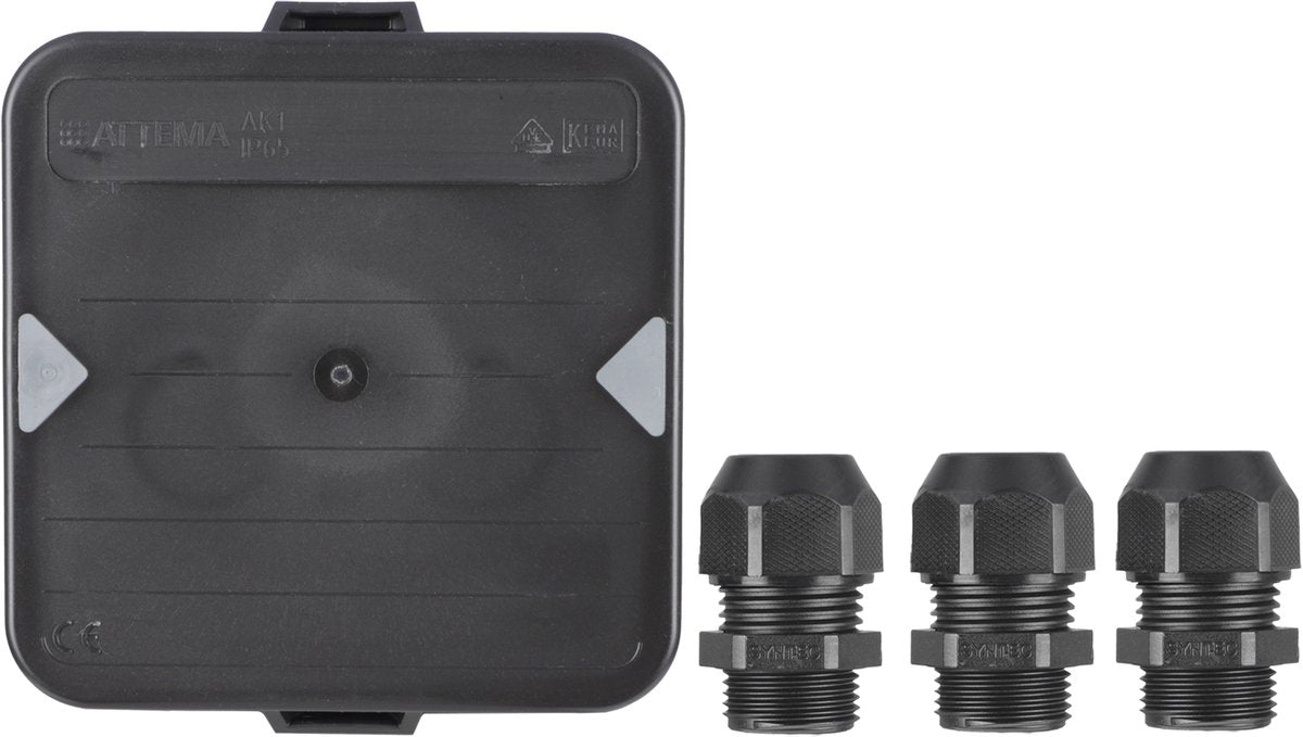 Attema kabeldoos m20 - zwart - 3 wartels - ip65