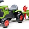 Falk Claas 470 Arion cavalcabile verde con rimorchio + set sabbia