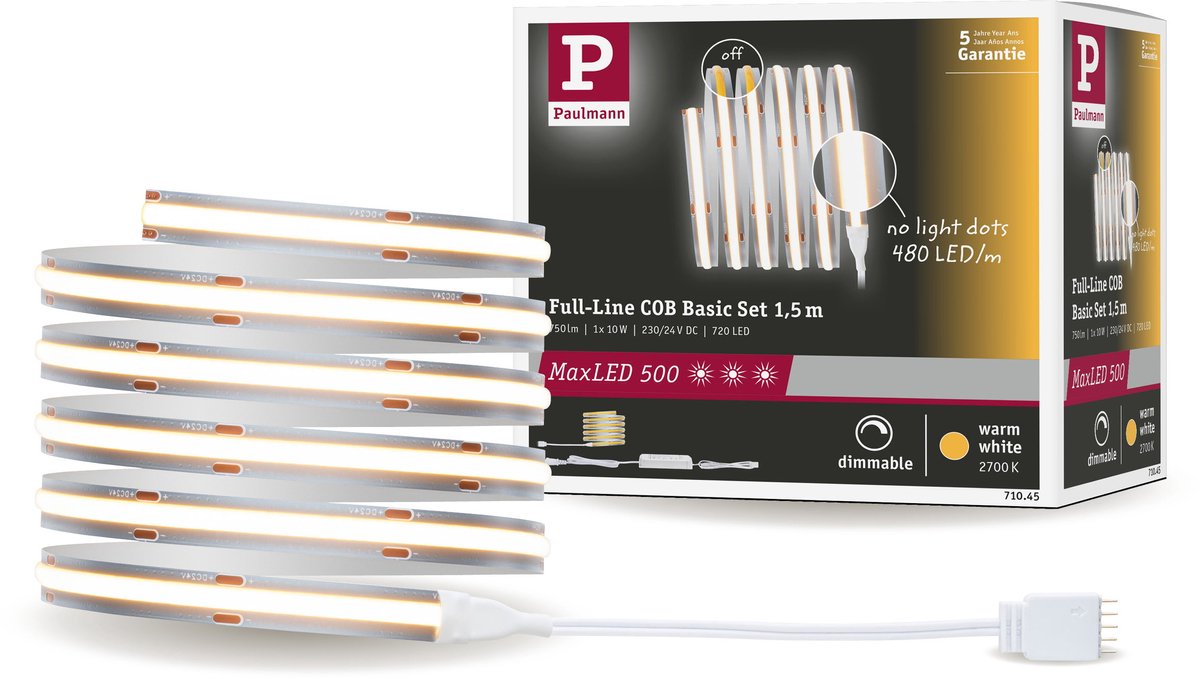 Paulmann maxled 500 set base striscia led cob 1,5m 2700k 10w 500lm m 2700k 25va