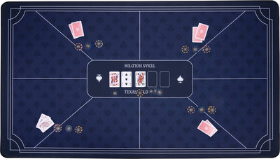 Alfombra de poker Longfield azul 140x80 cm - goma de poliéster - superficie de juego lisa - accesorio dados de poker - corazón de ángel