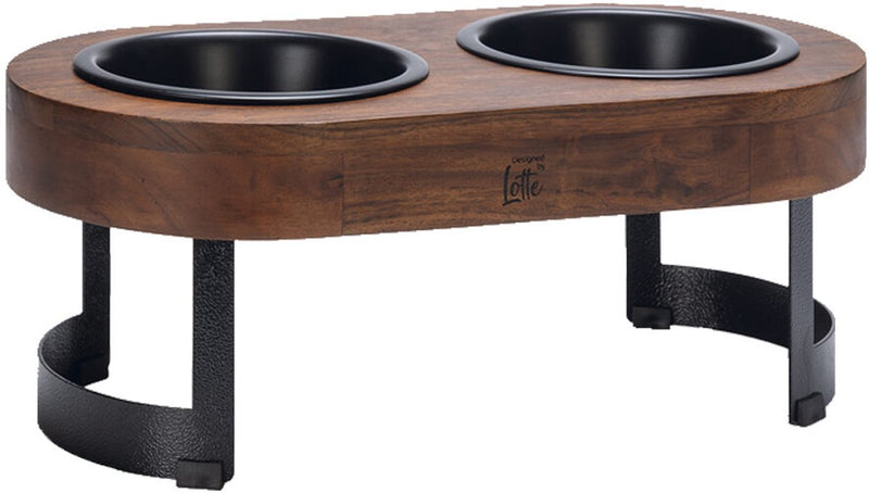 Designed by lotte mavira - dinerset hond - hondenvoerbak - hout rvs - zwart - 800 ml