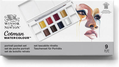 Winsor Newton 0390670 Cotman watercolor paint set – portrait pocket set – 8 half pans of watercolor – compact watercolor palette with brush