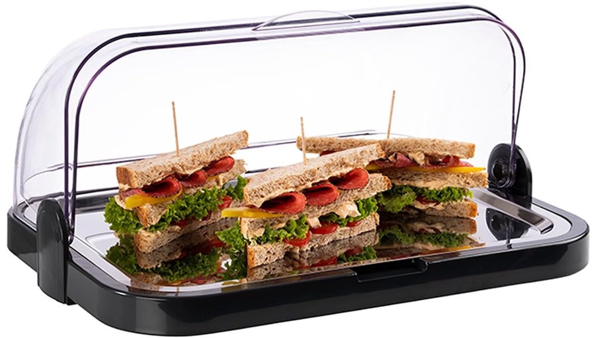 Vetrina buffet Aps - Vetrina da 4 pezzi con coperchio a rullo - inclusi elementi refrigeranti - per buffet - nera