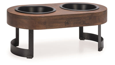 Designed by lotte mavira - dog dinner set - dog food bowl - wood stainless steel - black - 800 ml