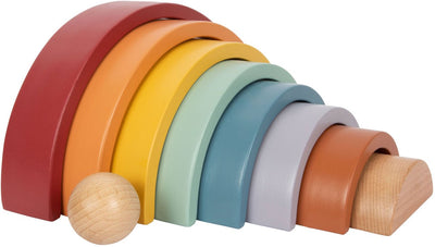Fiocchi di costruzione arcobaleno in legno a piede con palla,